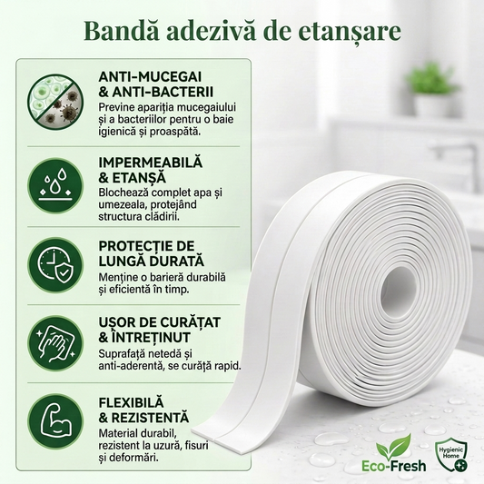 Bandă Adezivă de Etanșare Impermeabilă, Anti-mucegai 2 + 1 CADOU (3,2 m x 3,5 cm)