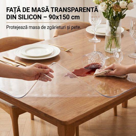 Față de Masă din Silicon Transparentă – 90cm x 150cm