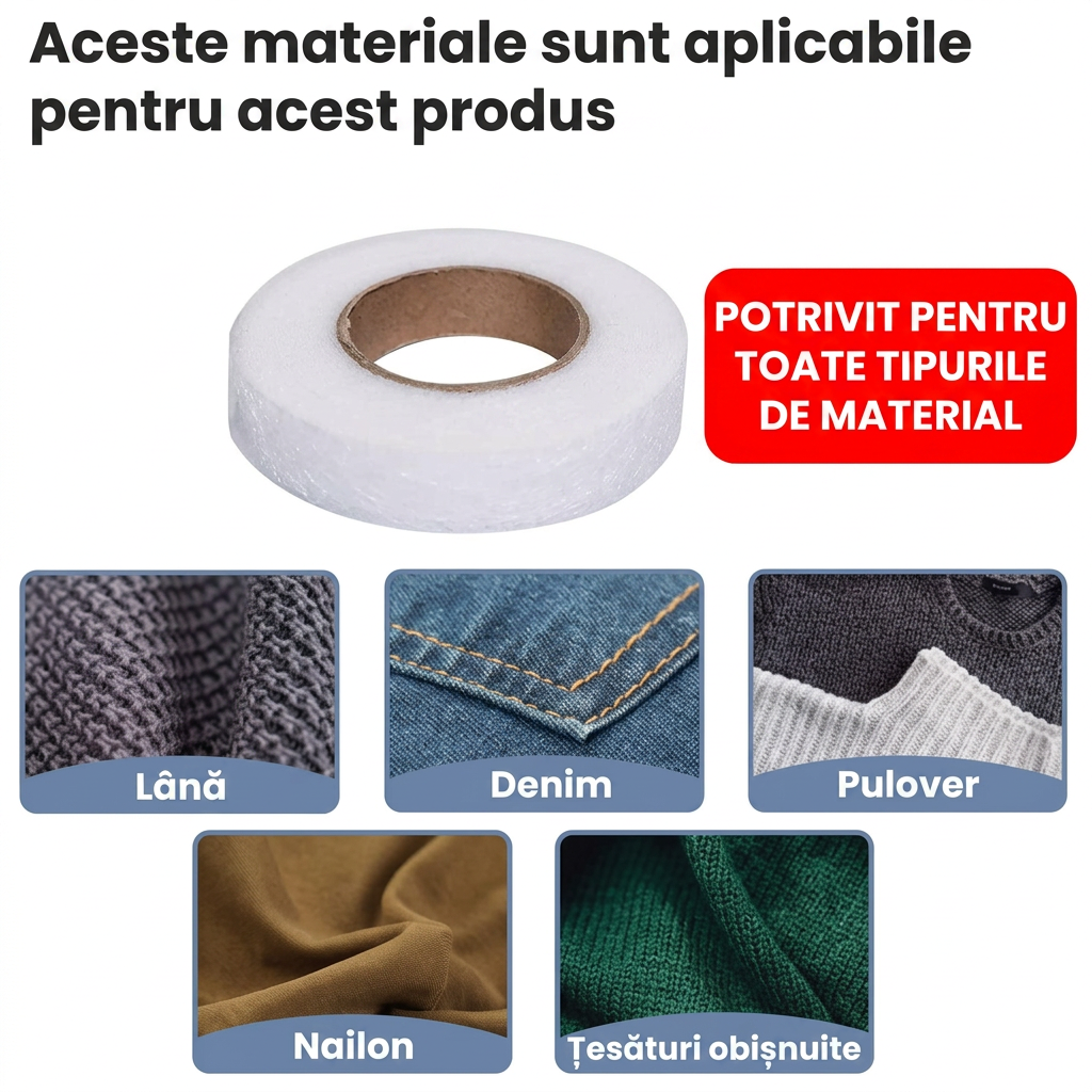 1+1 Cadou (3cm x 25m) X 2 – Bandă Termoadezivă Premium pentru Tiv, Scurtat și Ajustat Materiale