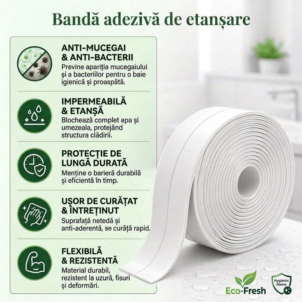 Bandă Adezivă de Etanșare Impermeabilă, Anti-mucegai 2 + 1 CADOU